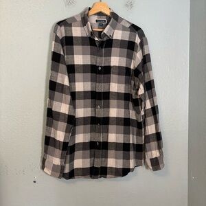 Club Room Men's Black and Gray Plaid Shirt